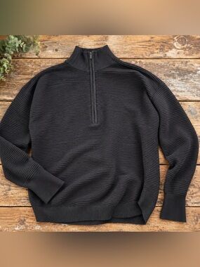 AERIE offline black zip neck sweater ribbed knit XL